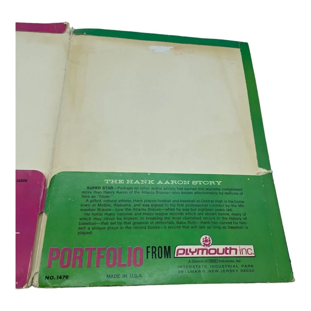 VTG 1970's Hank Aaron Atlanta Braves MLB Baseball Portfolio Pocket School Folder